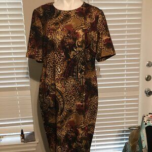 Jones NY Brown Leopard Print Career Dress 42 Bust   DB1 Box